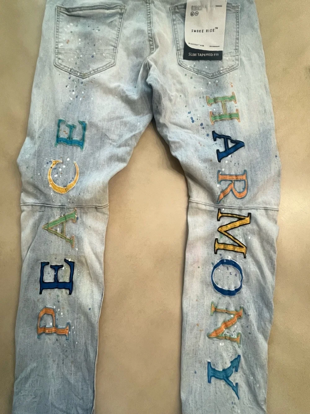 Smoke Rise “Peace & Harmony” Embroidered Distressed Jeans 38x32